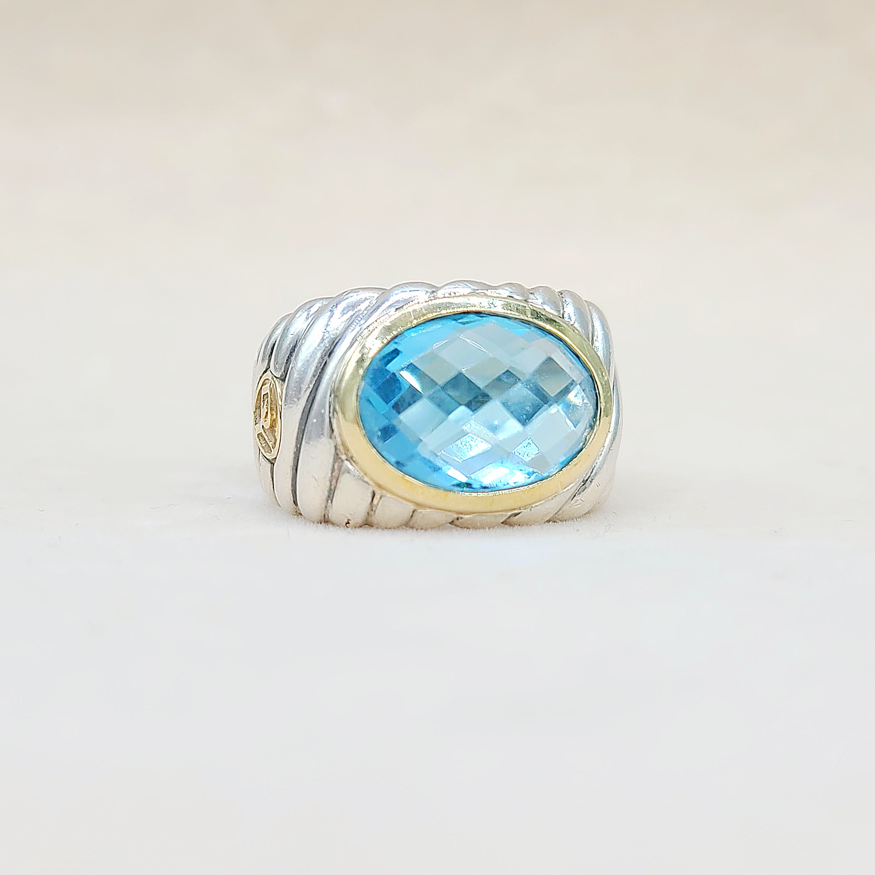 David Yurman Wide Hampton Cable Ring With Blue Topaz And Gold